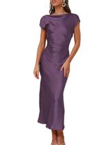 Vestido de cetim Gmeitoey, manga curta, capuz, costas, verão, para mulheres Vestido de cetim Gmeitoey, manga curta, capuz, costas, verão, para mulheres