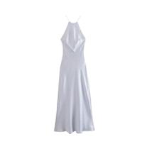 Vestido De Cetim Sem Costas Com Decote Halter De Verão Para Mulheres Elegante Sexy Vintage Vestido