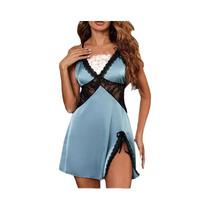 Vestido De Cetim Verde Com Renda E Patchwork Para Mulheres, Saia Curta, Camisola Sexy