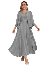 Vestido de chiffon cinza CDSSL, 2 peças, 2024