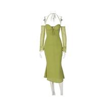 Vestido De Chiffon De Cintura Alta Com Costas Abertas, Estilo Slim Fit, Cor Sólida, Estilo Cauda De