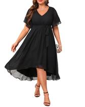 Vestido de cocktail Talisea Plus Size em chiffon preto para mulheres Vestido de cocktail Talisea Plus Size em chiffon preto para mulheres
