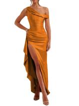 Vestido de convidado de casamento Alphirkut Satin Long Prom Orange US 8