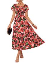 Vestido de convidado de casamento GRACE KARIN Floral Maxi Smocked L Black