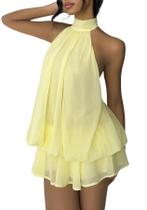 Vestido de coquetel feminino SHINFY em chiffon com alça halter, babados, mini, para convidada de casamento, praia, férias e aniversário, amarelo Vestido de coquetel feminino SHINFY em chiffon com alça halter, babados, mini, para convidada de casamento, praia, férias e aniversário, amarelo
