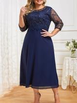 Vestido De Coquetel plus Size Para Mulheres, Oversized, Em Chiffon Com Patchwork, Bordado Com Contas