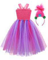 Vestido de cosplay Costume Trolls Princess Poppy com bandana para meninas