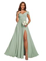 Vestido de dama de honra AKMESXAY Off Shoulder Chiffon A Line Verde Sálvia