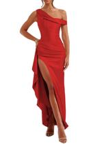 Vestido de dama de honra Alphirkut Satin Long Prom Red para mulheres