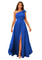 Vestido de dama de honra BITALY azul royal de cetim de um ombro 20W Vestido de dama de honra BITALY azul royal de cetim de um ombro 20W