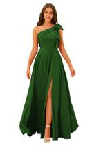 Vestido de dama de honra BITALY de um ombro em cetim verde esmeralda Vestido de dama de honra BITALY de um ombro em cetim verde esmeralda