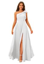 Vestido de dama de honra BITALY One Shoulder A Line branco acetinado 22W