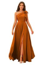 Vestido de dama de honra BITALY One Shoulder A Line, laranja queimado, cetim Vestido de dama de honra BITALY One Shoulder A Line, laranja queimado, cetim