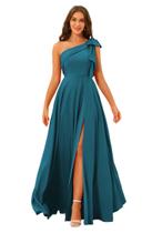 Vestido de dama de honra BITALY One Shoulder Teal Satin A Line