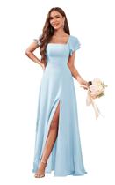 Vestido de dama de honra CDSSL azul claro Chiffon A-Line Plus Size