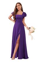 Vestido de dama de honra CDSSL, chiffon roxo, decote quadrado, tamanho grande Vestido de dama de honra CDSSL, chiffon roxo, decote quadrado, tamanho grande