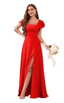 Vestido de dama de honra CDSSL, chiffon vermelho, decote quadrado, longo, 18W Vestido de dama de honra CDSSL, chiffon vermelho, decote quadrado, longo, 18W