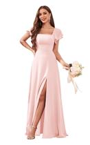 Vestido de dama de honra CDSSL com fenda quadrada, chiffon, blush, rosa, 20W Vestido de dama de honra CDSSL com fenda quadrada, chiffon, blush, rosa, 20W