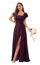 Vestido de dama de honra CDSSL com gola quadrada, chiffon, ameixa, 20W para mulheres Vestido de dama de honra CDSSL com gola quadrada, chiffon, ameixa, 20W para mulheres