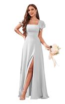Vestido de dama de honra CDSSL com gola quadrada, chiffon prateado, linha A, 16W Vestido de dama de honra CDSSL com gola quadrada, chiffon prateado, linha A, 16W
