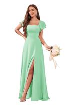 Vestido de dama de honra CDSSL com gola quadrada em chiffon verde menta 16W Vestido de dama de honra CDSSL com gola quadrada em chiffon verde menta 16W