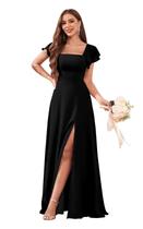 Vestido de dama de honra CDSSL feminino plus size em chiffon preto 22W Vestido de dama de honra CDSSL feminino plus size em chiffon preto 22W
