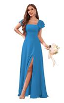 Vestido de dama de honra CDSSL longo azul chiffon plus size 26W feminino Vestido de dama de honra CDSSL longo azul chiffon plus size 26W feminino