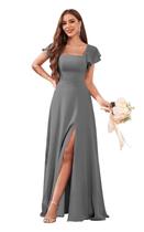 Vestido de dama de honra CDSSL Plus Size cinza com mangas para mulheres Vestido de dama de honra CDSSL Plus Size cinza com mangas para mulheres