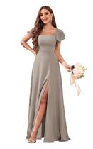 Vestido de dama de honra CDSSL Plus Size Taupe com mangas para mulheres Vestido de dama de honra CDSSL Plus Size Taupe com mangas para mulheres