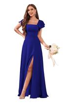 Vestido de dama de honra CDSSL Royal Blue Chiffon A-Line Plus Size