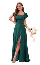 Vestido de dama de honra CDSSL Teal Chiffon A Line Long 24W para mulheres Vestido de dama de honra CDSSL Teal Chiffon A Line Long 24W para mulheres
