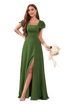 Vestido de dama de honra CDSSL verde oliva Chiffon A Line 26W feminino Vestido de dama de honra CDSSL verde oliva Chiffon A Line 26W feminino