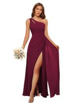 Vestido de dama de honra Clothfun One Shoulder A-Line Borgonha