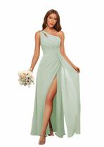 Vestido de dama de honra Clothfun One Shoulder A-Line Sage Chiffon