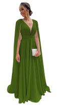 Vestido de dama de honra CRIEBDK A Line, chiffon plissado, decote em V, verde oliva