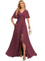 Vestido de dama de honra Deamify com decote em V longo A Line Plus Size 20W