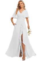 Vestido de dama de honra Deamify Plus Size com decote em V e chiffon longo 2025