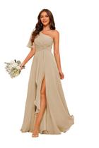 Vestido de dama de honra Dessiny Champagne Chiffon One Shoulder