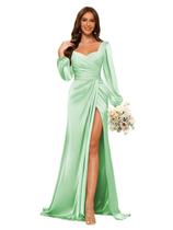 Vestido de dama de honra Dessiny com decote em V, sereia, cetim, verde menta Vestido de dama de honra Dessiny com decote em V, sereia, cetim, verde menta