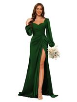 Vestido de dama de honra Dessiny com decote em V verde esmeralda acetinado Vestido de dama de honra Dessiny com decote em V verde esmeralda acetinado