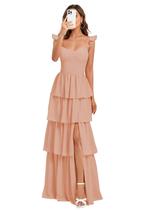 Vestido de dama de honra Dessiny em camadas com babados em chiffon Aline Dusty Rose Vestido de dama de honra Dessiny em camadas com babados em chiffon Aline Dusty Rose