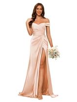 Vestido de dama de honra Dessiny Mermaid Satin Off Shoulder Rosa Vestido de dama de honra Dessiny Mermaid Satin Off Shoulder Rosa