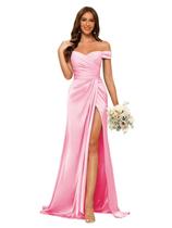 Vestido de dama de honra Dessiny Pink Satin Off Shoulder Mermaid