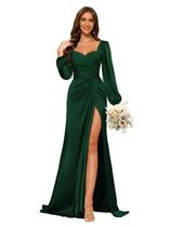 Vestido de dama de honra Dessiny Plus Size cetim verde escuro com decote em V Vestido de dama de honra Dessiny Plus Size cetim verde escuro com decote em V