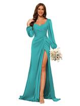 Vestido de dama de honra Dessiny plus size de cetim com decote em V azul aqua