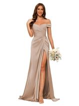 Vestido de dama de honra Dessiny Taupe Satin Off Shoulder Mermaid