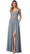 Vestido de dama de honra EBAKUS Dusty Blue Chiffon A Line Tamanho 14