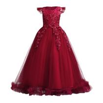 Vestido de dama de honra IBTOM CASTLE Girls Long Tule Burgundy 5-6Y