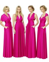 Vestido de dama de honra Infinity conversível Maxi com bolsos fúcsia