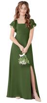 Vestido de dama de honra Jirocum JR001 para meninas, chiffon longo, verde-oliva Vestido de dama de honra Jirocum JR001 para meninas, chiffon longo, verde-oliva